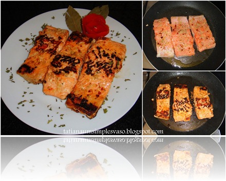 Usei folhas de louro, casca de tomate e salsinha picada para dá um toque de carinho ao servir esse delicioso salmão grelhado Usei folhas de louro, casca de tomate e salsinha picada para dá um toque de carinho ao servir esse delicioso salmão grelhado