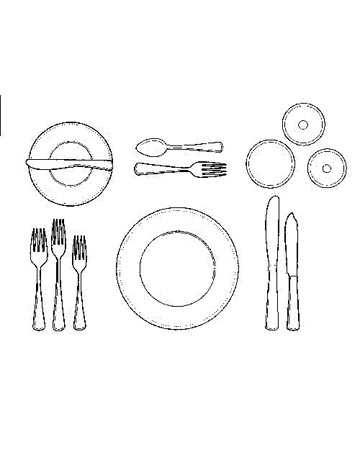 Setting the Table for Fish: A midsize plate arrives bearing the fish course. Use the short, broad fork at outer left and the fish knife at outer right. When they have finished this, or any other, course, guests should place their silverware diagonally across the plate -- handles at 4:20 and knife blade facing in. Setting the Table for Fish: A midsize plate arrives bearing the fish course. Use the short, broad fork at outer left and the fish knife at outer right. When they have finished this, or any other, course, guests should place their silverware diagonally across the plate -- handles at 4:20 and knife blade facing in.