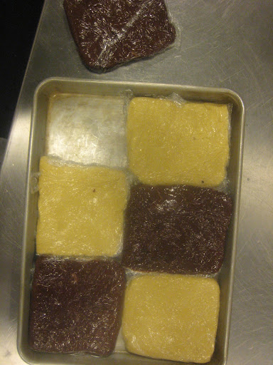 Prepped dough for pinwheel cookies.