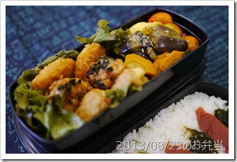 冷凍食品5種＆なすの煮物弁当(2013/08/23)
