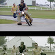 The bottom image is a combination of the top picture and another picture of the same riders at different times. This gives the illusion that the two are racing their twins.