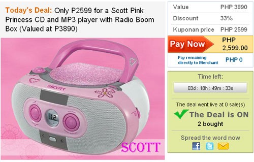 A deal for Scott Pink Princess CD and MP3 player on eBay Philippines Kuponan