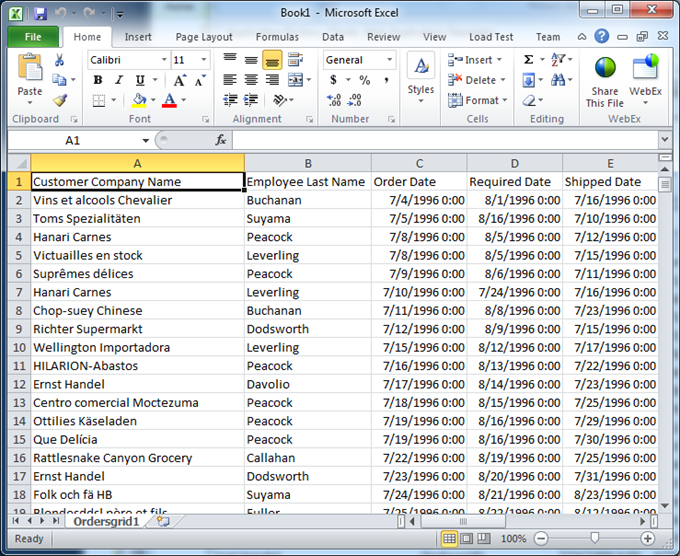 Application data exported to Microsoft Excel Application data exported to Microsoft Excel