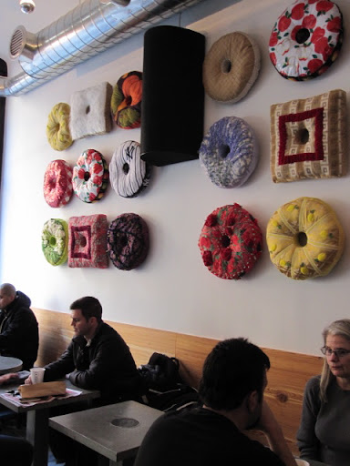 Doughnut art bedecks the walls. Doughnut art bedecks the walls.