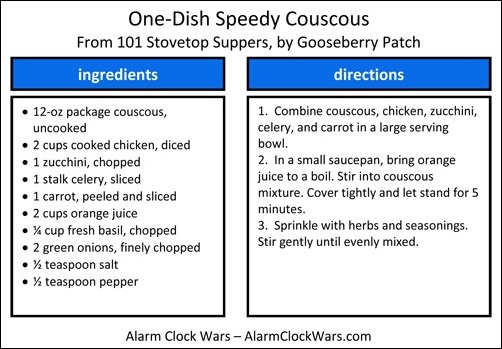 one-dish speedy couscous recipe card