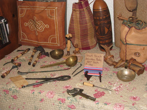 Tools used in African art are on display at Berry's museum in Ash Grove.