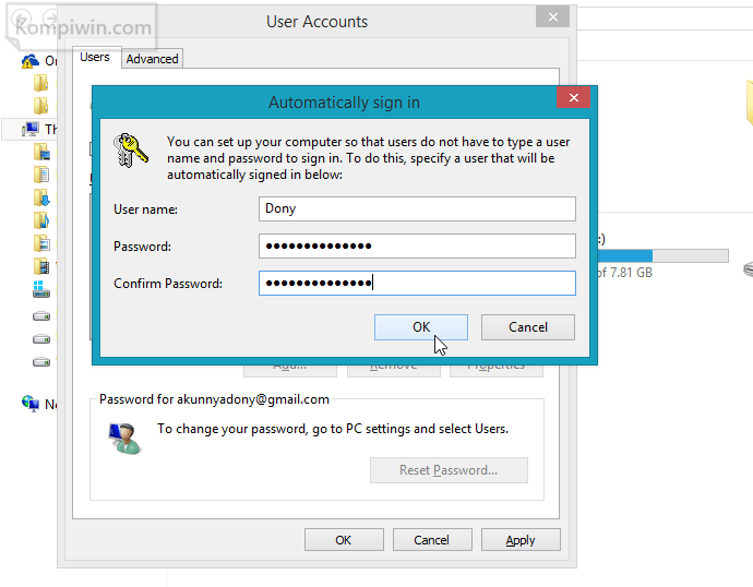 cara menghilangkan password saat login 006