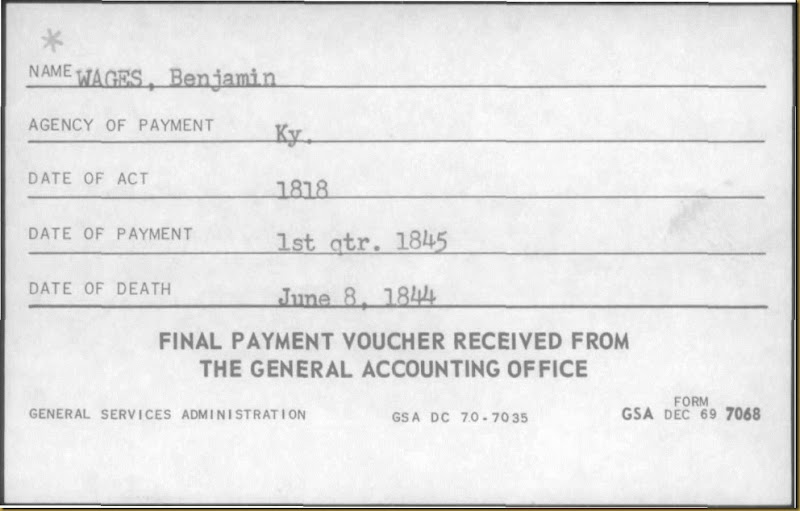 BenjaminWagesFinal Payment Vouchers Index for Military Pensions, 1818-1864