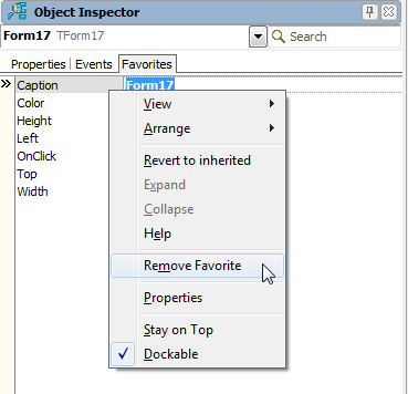Remove favorite в Delphi Object Inspector