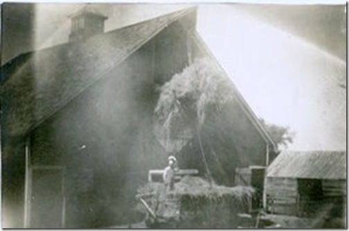 lifting hay into barn