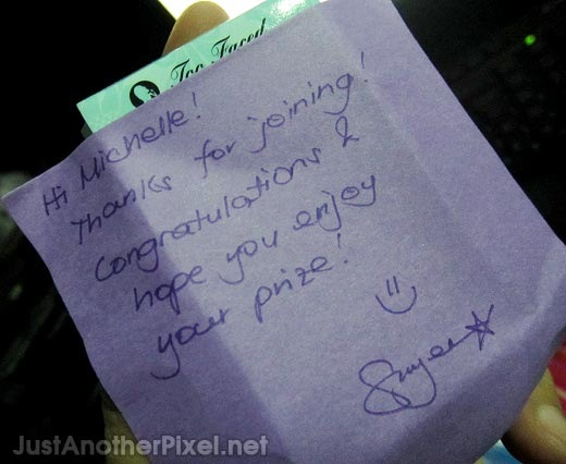 A note included with my prize from House of Flair - JustAnotherPixel.net