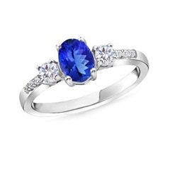 Oval Tanzanite and Diamond Three Stone Ring