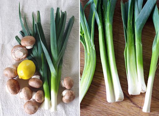 Leeks and mushrooms make a delicious combination.