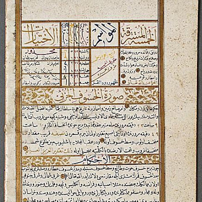 Horoscope of Sultan Mahmud I and the Ottoman Dominions :: Origin = Turkey :: Period = 1737-1738/A.H. 1149 :: Collection = Bequest of Edwin Binney, 3rd, Turkish Collection (AC1995.124.6) :: Type = Calligraphy, Folio of ink, opaque watercolor and gold on paper, 11 x 7 14 in. (27.94 x 18.42 cm) AC1995_124_6.jpg