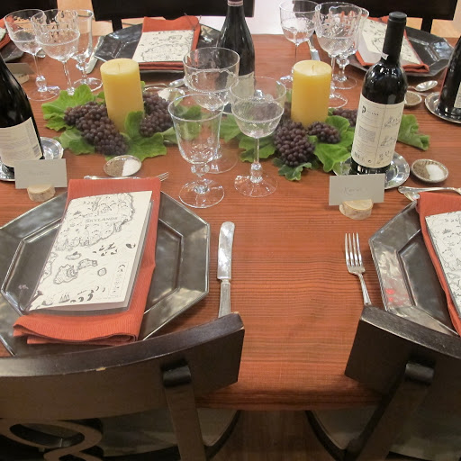 We recreated this table setting from the pages of Martha's new book just for the TV special. Martha loves the faux bois tablecloth that's draped under everything.