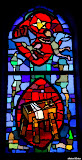 The glad tidings of the birth of Jesus with the child in a simple crib (Luke 2). StainedWindows-1002.jpg