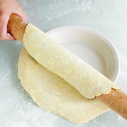 On a lightly floured surface, roll dough to a 14-inch round with a floured rolling pin. Wrap dough around rolling pin; unroll over a 9-inch pie plate. On a lightly floured surface, roll dough to a 14-inch round with a floured rolling pin. Wrap dough around rolling pin; unroll over a 9-inch pie plate.