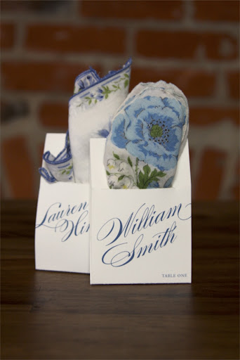 The escort cards, which held vintage hankies, guided guests to their seats. And gave them something to wave during the second line parade. The escort cards, which held vintage hankies, guided guests to their seats. And gave them something to wave during the second line parade.