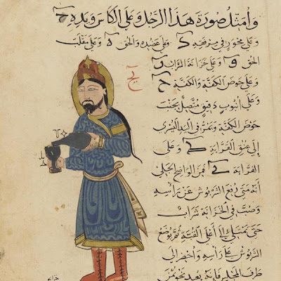 Folio from an Automata by al-Jazari; recto: Mechanical device for pouring a drink; verso: text | Origin: Egypt | Period: 1354 Mamluk period | Details: Not Available | Type: Opaque watercolor, ink and gold on paper | Size: H: 39.8 W: 27.5 cm | Museum Code: S1986.108 | Photograph and description taken from Freer and the Sackler (Smithsonian) Museums. 9c58f61c9dfa46e2a3d0839826155387.jpg