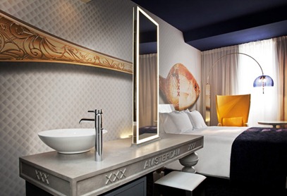 whimsical guestroom interior design Andaz hotel Amsterdam