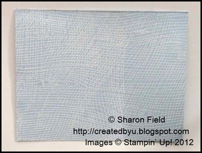 woodgrain stamp set and embossing used to create faux cheesecloth or fishnet technique