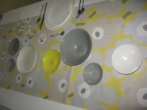 This is a weird angle of our Marimekko table, but it shows the colors, layout, and style.