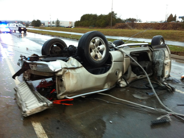 Car overturned by the tornado near Adairsville, Georgia, on 30 January 2013. Photo: WSB-TV on http://pic.twitter.com/2lAL0Lmc