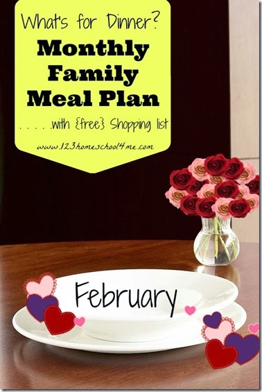 FREE February Family Meal Planner with 4 weeks of menus, recipes, and weekly printable grocery list. February Meal Planner is free with 4 weeks of menus, recipes, and weekly printable grocery list. #mealplanner #recipes