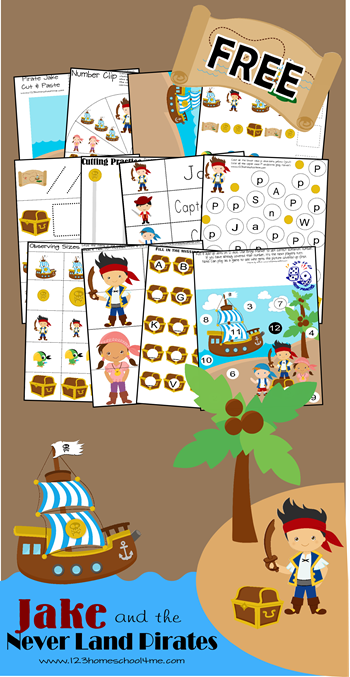 FREE Jake and the Neverland Pirates Worksheets for Kids - These are so cute! What a fun way for kids to practice alphabet letters, numbers, counting, adding, and so much more with a fun disney inspired theme for preschool, kindergarten, and 1st grade kids.