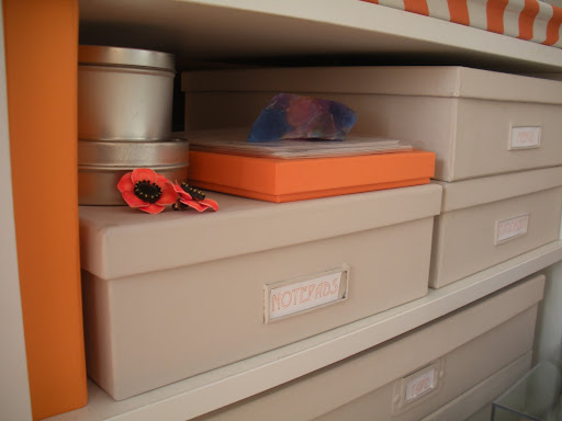 Each of my storage boxes is labeled for quick access.