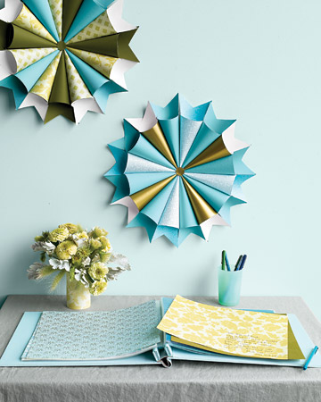 These decorative medallions are made from simple craft paper. I love how festive and graphic they look. (marthastewartweddings.com) These decorative medallions are made from simple craft paper. I love how festive and graphic they look. (marthastewartweddings.com)