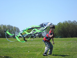 Kai flying his kite at Brenton Point in Newport