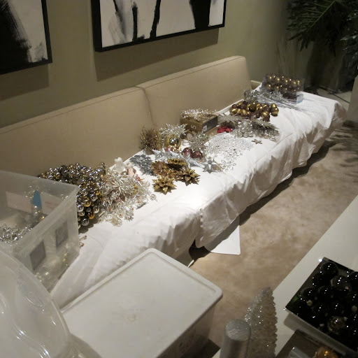 At the end of my sofa are a couple of Christmas ball wreaths.