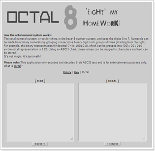 OCTAL 'Eight' my homework!