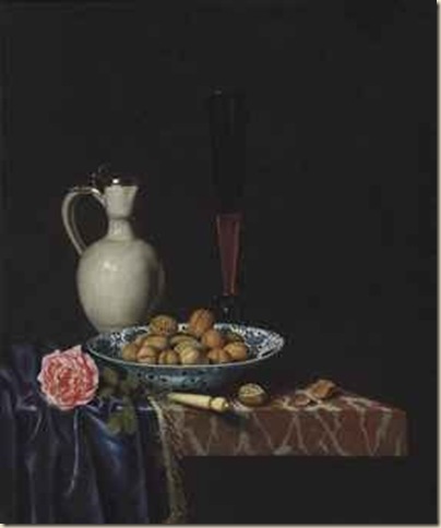 Hubert Van Ravesteyn, Nature morte aux noix et rose Hubert Van Ravesteyn, Nature morte aux noix et rose