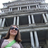 Debbie in front of a Cool Building