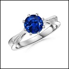 Round Sapphire and Diamond Tapered Shank Ring