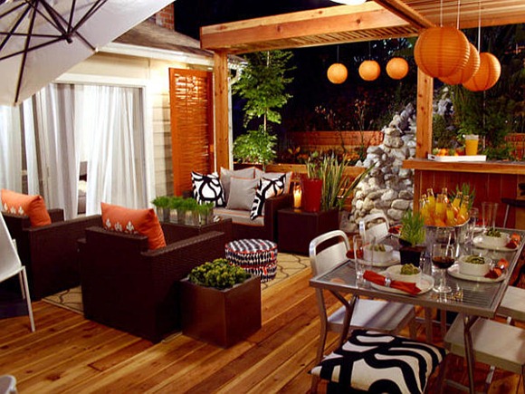 Sala de estar decorado en color naranja