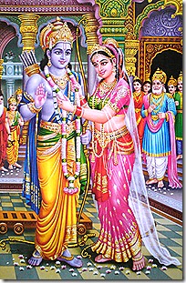 King Janaka watches Sita declare Rama the winner