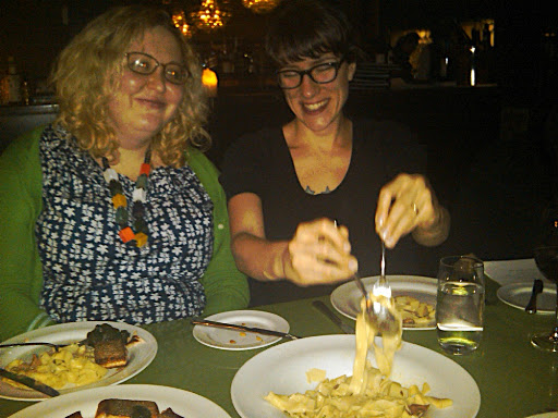 Sherri and Corinne at dinner.
