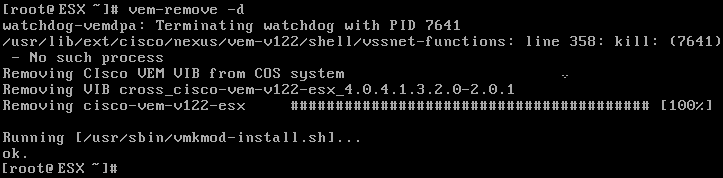 Removing the Cisco Nexus 1000V from the service console command line: vem-remove -d