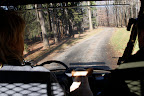 Back on the road and through the woods.  Francesca moved to the back seat.