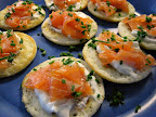 Smoked salmon and blini made by Andrew to pair with the wines.