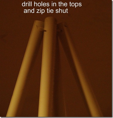 drill holes and zip tie 