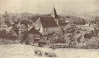 Scharmbeck um 1860 mit dem alten Kirchturm; aus J. Segelken "Heimatbuch", 1938