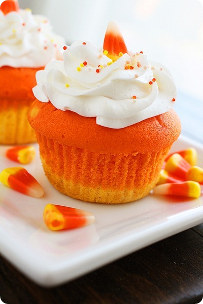 Candy Corn Cupcakes – Easy & perfect for a Halloween party or any fun reason to celebrate fall! | thecomfortofcooking.com