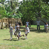 Three legged race? Memo and Franchesca try to out hop Bienvenido and Carlos.