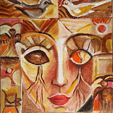 Lustro Clowna: zakochanie - z cyklu Lustra Clowna - Mantykora. Akryl na płótnie; wymiary: 24x30cm.