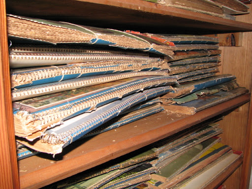 Old journals from an early resident of Cabool line this bookshelf at the local museum.