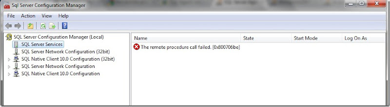 The remote procedure call failed (0x800706be)–Windows Azure SDK  installation broke SQL Server Config Manager?!?